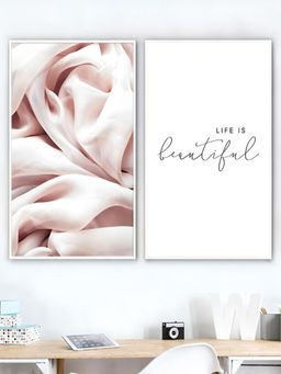 The Handmade Flair - White Pink Printed Framed Canvas Wall Art (Pack of 2)