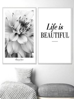The Handmade Flair - Black & White Life Is Beautiful Floral Wall Art (Pack of 2)