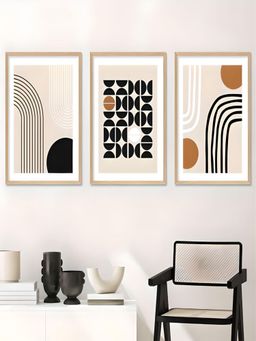 The Handmade Flair - Cream Minimalist Geometric Line Shape Form Wall Art (Pack of 3)