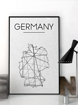 The Handmade Flair - Off-White & Black Germany Map Printed Framed Canvas Wall Art