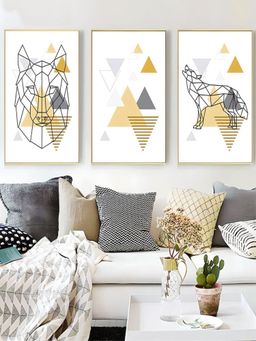 The Handmade Flair - Off White Wild Forest Animals Wall Art (Pack of 3)