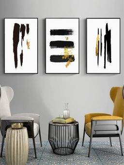 The Handmade Flair - White & Black Brush Stroke Wall Art (Pack of 3)