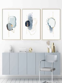 The Handmade Flair - Blue White Shades Of Blue Biomorphic Framed Wall Art (Pack of 3)