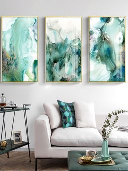 The Handmade Flair - Green Liquid Marble Printed Framed Wall Art (Pack of 3)