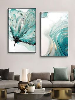 The Handmade Flair - Blue White Botanical Floral Marble Wall Arts (Pack of 2)