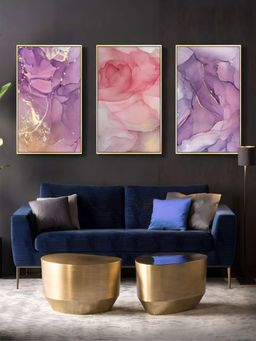 The Handmade Flair - Pink & Purple Marble Painting Wall Art (Pack of 3)