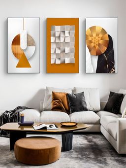The Handmade Flair - White Orange -Printed Framed Wall Art (Pack of 3)