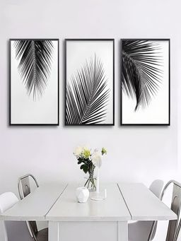 The Handmade Flair - Black & White Palm Leaves Canvas Wall Art (Pack of 3)