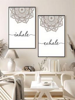 The Handmade Flair - White & Black Floral Mandala Inhale Exhale Framed Wall Art (Pack of 2)