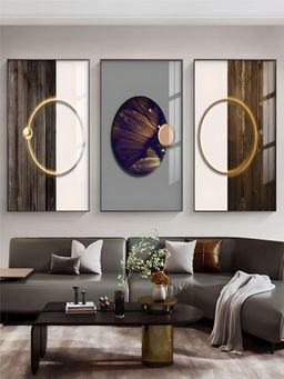 The Handmade Flair - Grey & Gold Toned Ring Of Light Wall Art (Pack of 3)