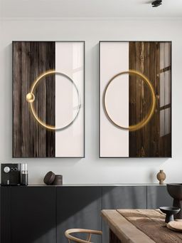 The Handmade Flair - Brown & Grey Golden Ring Of Light Printed Wall Arts (Pack of 2)