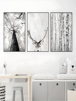The Handmade Flair - Grey Woodland Nature Deer Wall Art (Pack of 3)