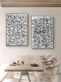 The Handmade Flair - Black Off-White Tangled Black Lines Wall Arts (Pack of 2)
