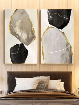 The Handmade Flair - Yellow Golden Agate Gem Stones Wall Art (Pack of 2)
