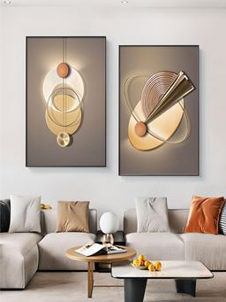 The Handmade Flair - Grey & Gold Toned Neutral Chic Aesthetics Sun Moon Wall Art (Pack of 2)