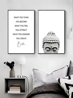 The Handmade Flair - White & Black Buddha Head Printed Wall Arts (Pack of 2)