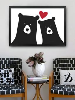 The Handmade Flair - Black Red Family Of Bears Cute Animal Framed Wall Art
