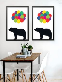 The Handmade Flair - Off-White Family Of Bears Cute Animal Painting Wall Arts (Pack of 2)