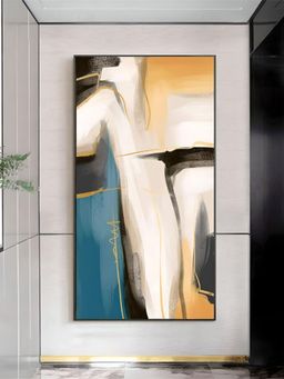 The Handmade Flair - Blue & Beige Elements Format Canvas Wall Art