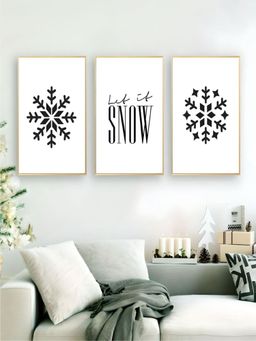 The Handmade Flair - White & Black Snowflake Minimalist Canvas Wall Art (Pack of 3)