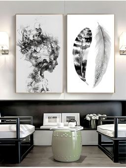 The Handmade Flair - Off White & Black Girl Portrait Framed Wall Art (Pack of 2)