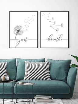 The Handmade Flair - White Dandelion Meditation Posters Minimalist Wall Art (Pack of 2)