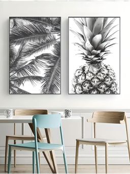 The Handmade Flair - White & Grey Palm Leaves Pineapple Wall Arts (Pack of 2)