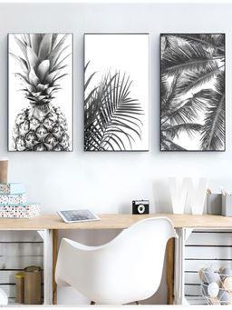 The Handmade Flair - Off White Palm Leaves Pineapple Wall Art (Pack of 3)