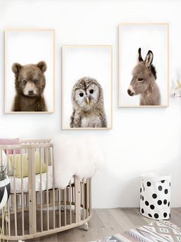 The Handmade Flair - White Nursery Printed Framed Canvas Wall Art (Pack of 3)