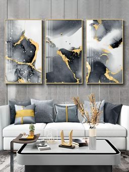 The Handmade Flair - Grey & Black Marble Modern Interiors Framed Wall Art (Pack of 3)