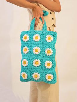 ITIHASIKALA - Crochet Blue Daisy Tote Bag