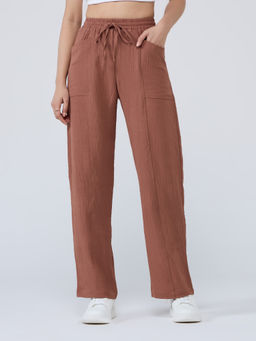 Twenty Dresses by Nykaa Fashion - Nude Pink High Waist Panel Detail Tapered Fit Trousers