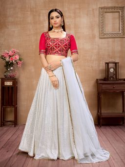 Odette - Festive Designer White Semi Stitched Lehenga With Unstitched Blouse (Set of 3)