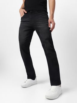Urbano Fashion - Mens Black Regular Fit Washed Jeans Stretchable