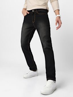 Urbano Fashion - Mens Black Regular Fit Washed Jeans Stretchable