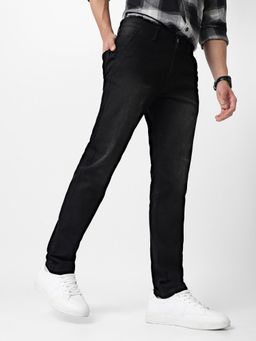 Urbano Fashion - Mens Black Regular Fit Washed Jeans Stretchable