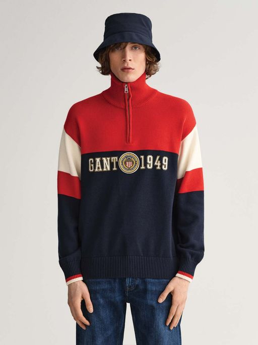 Buy GANT Men Navy Blue Color Block Regular Fit Sweater Online
