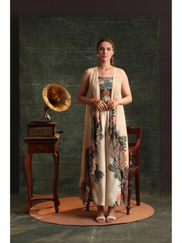 Soup by Sougat Paul - Beige Kaira Embellished Top with Pant and Cape (Set of 3)