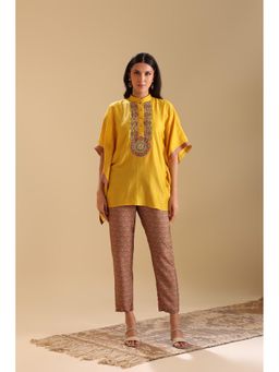 Soup by Sougat Paul - Yellow Eraya Embellished Kaftan with Pant (Set of 2)