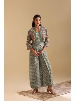 Soup by Sougat Paul - Green Eraya Embellished Jumpsuit with Jacket (Set of 2)