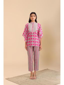 Soup by Sougat Paul - Pink Naqsh Short Kaftan with Pant (Set of 2)