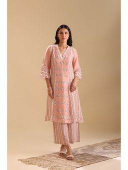 Soup by Sougat Paul - Peach Naqsh Embellished Kurta with Palazzo (Set of 2)
