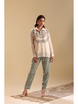 Soup by Sougat Paul - Off White Earaya Applique Shirt with Pant (Set of 2)
