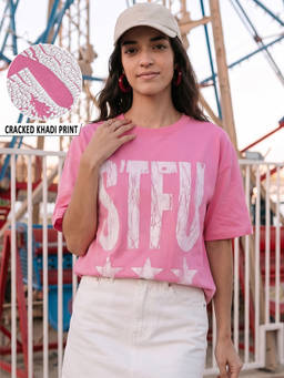 Bewakoof - Women's Pink Stfu Print Oversized T-Shirt