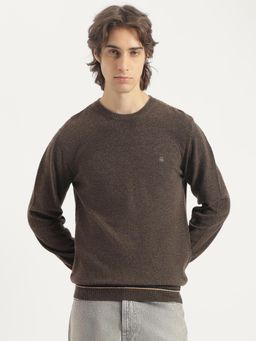 United Colors of Benetton - Brown Regular Fit Crew Neck Solid Lambswool Sweater