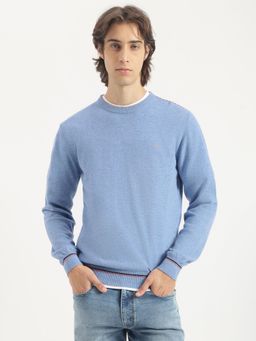 United Colors of Benetton - Blue Regular Fit Crew Neck Solid Lambswool Sweater