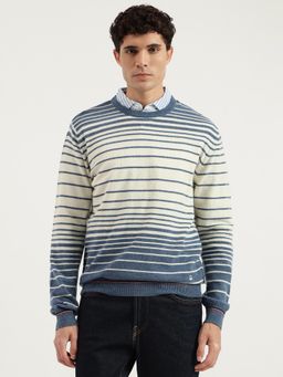 United Colors of Benetton - Blue Regular Fit Crew Neck Striped Gradation Lambswool Sweater