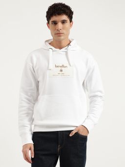 United Colors of Benetton - White Boxy Fit Hooded Neck Patchwork Fleece Hoodie