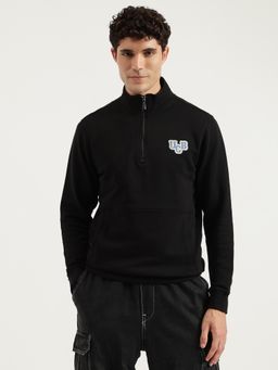 United Colors of Benetton - Black Regular Fit High Neck Solid Terry Sweatshirt