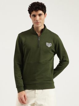 United Colors of Benetton - Green Regular Fit High Neck Solid Terry Sweatshirt